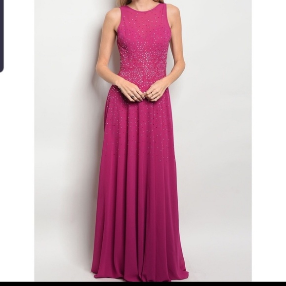 Magenta with rhinestones gown (t12) - Picture 2 of 3
